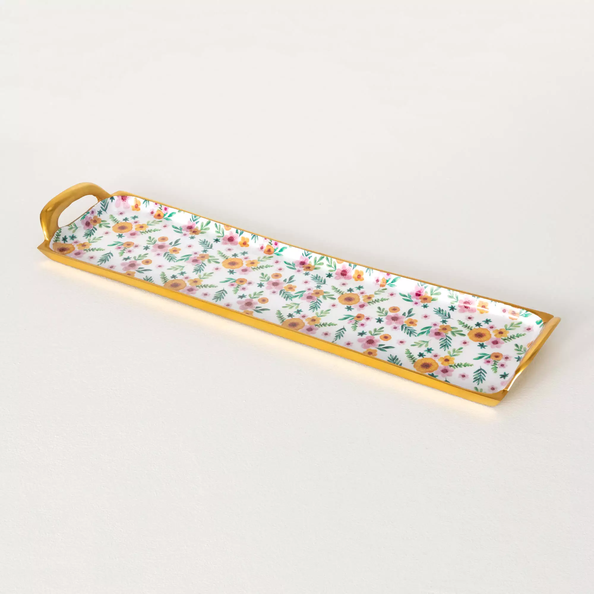 Floral Long Metal Serving Tray