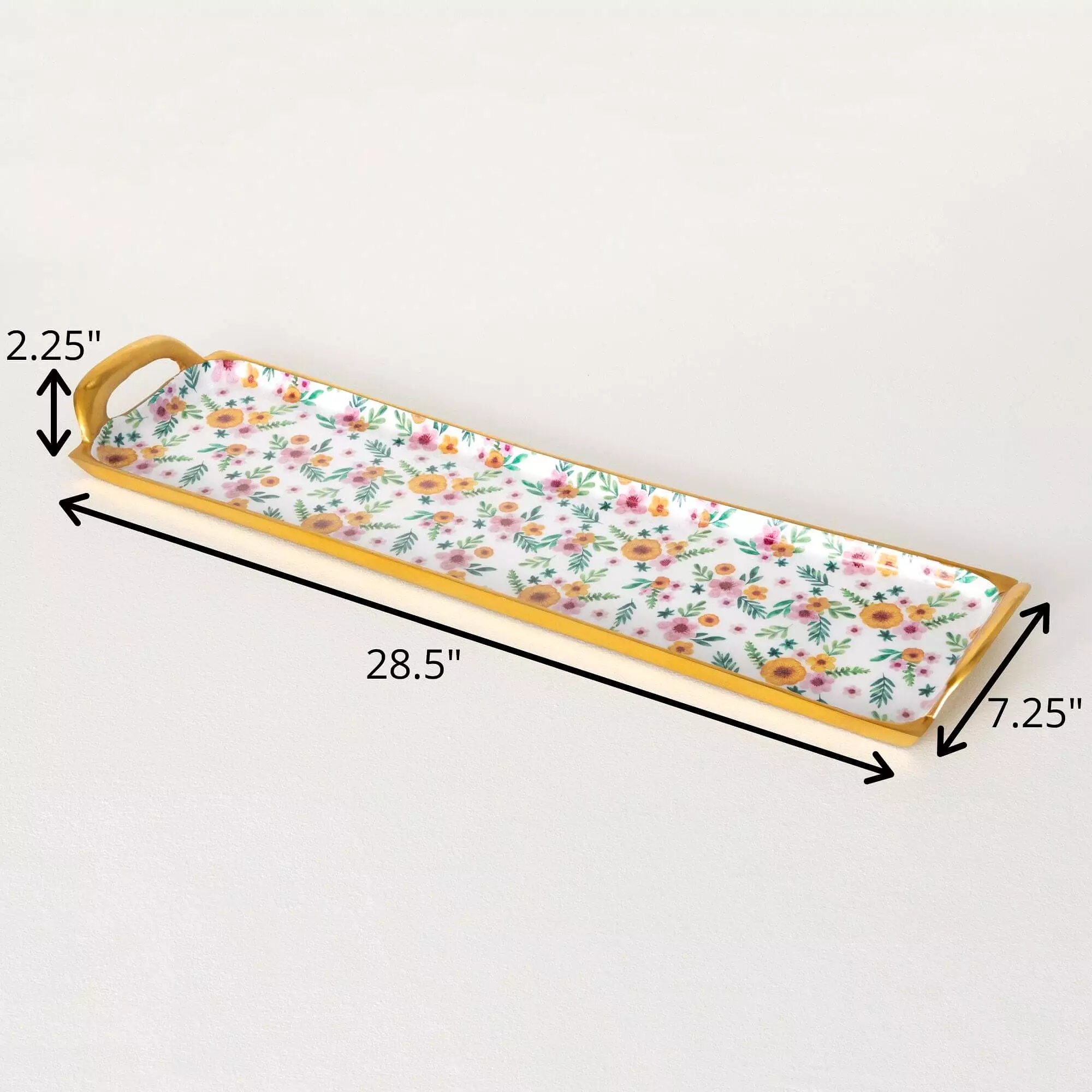 Floral Long Metal Serving Tray