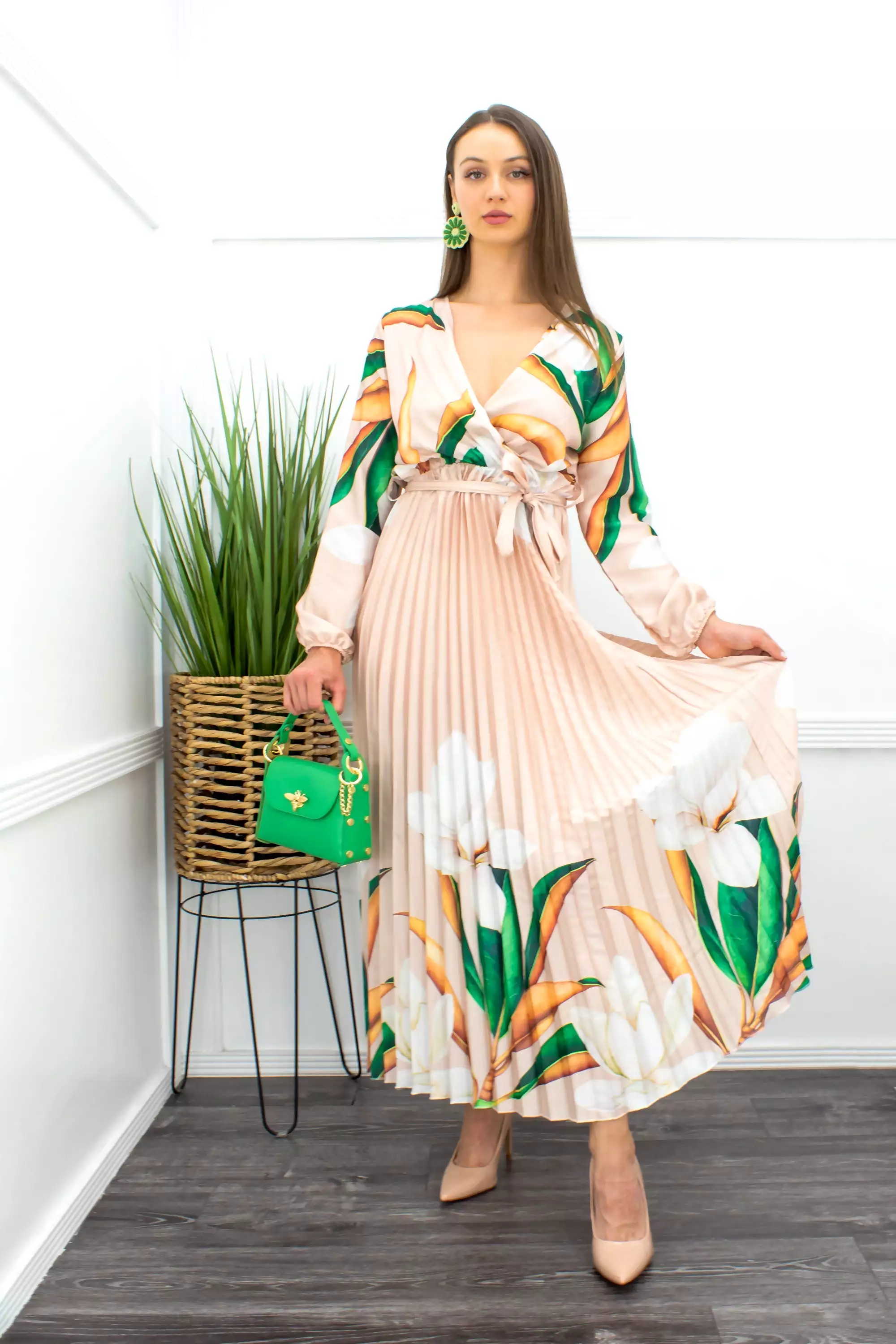 Floral Long Sleeve Belted Maxi Dress