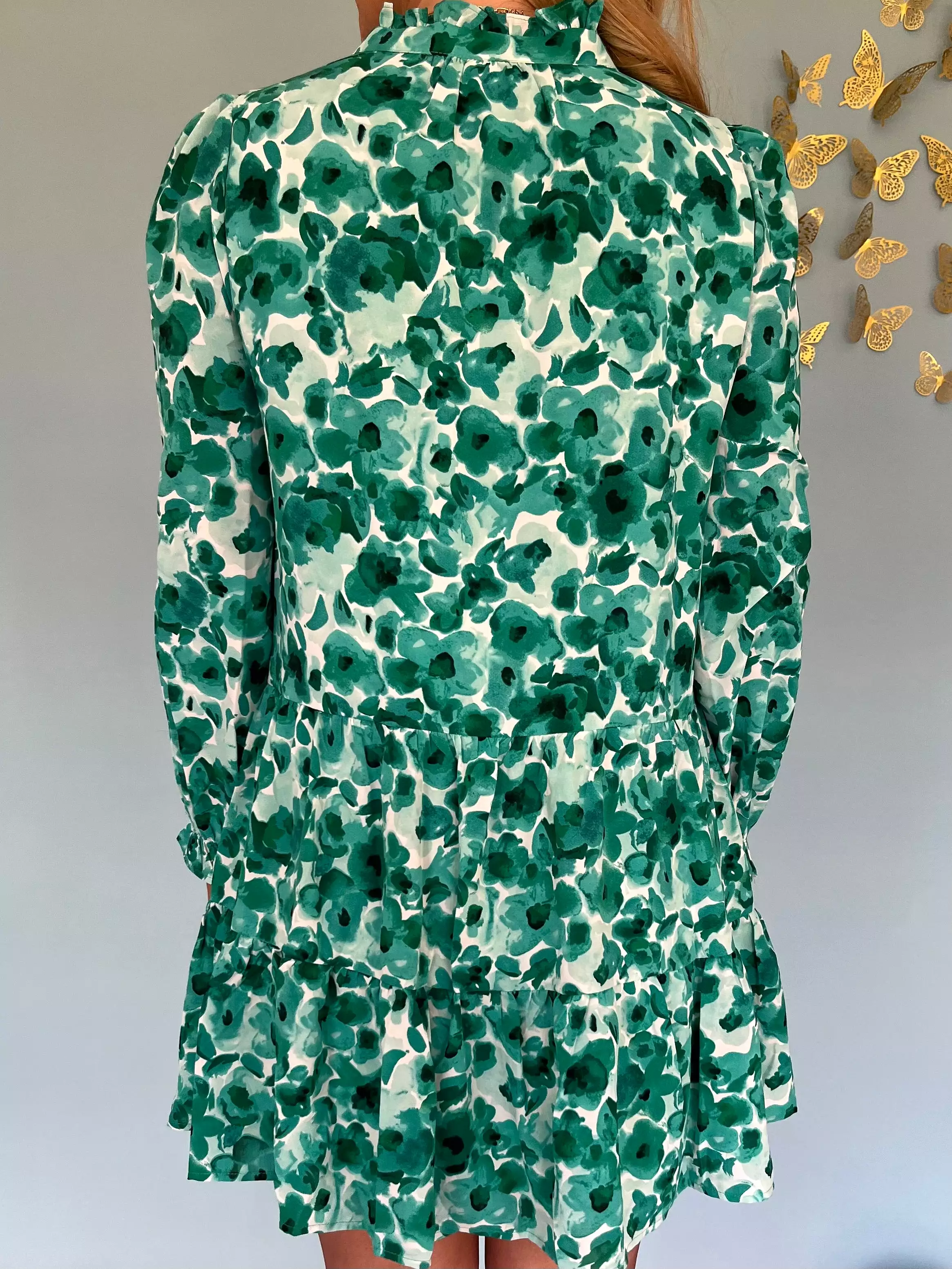 Floral Long Sleeve Dress- Green