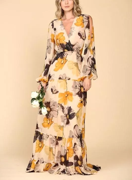 Floral print open sleeves Maxi Dress