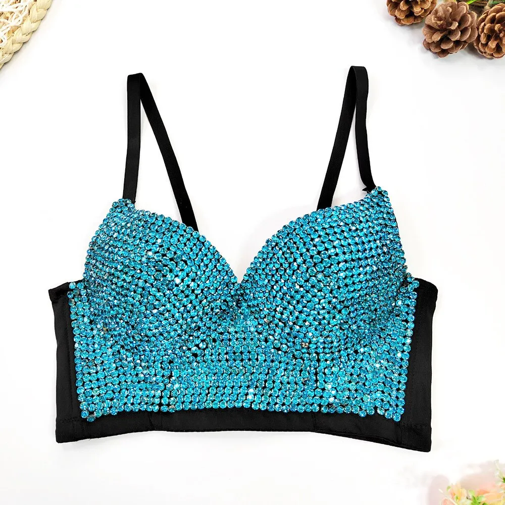 Full Beads Female Corset Top Camis Nightclub Rhinestones Sexy Short Chest Binder Camisole Women Mujer Push Up Tube Bra Debardeur