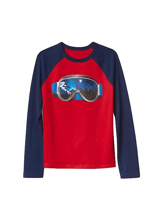 GAP Boys Red Graphic Long Sleeve Baseball Tee