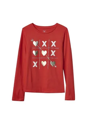 GAP Girls Red Embellished Graphic Long Sleeve Tee