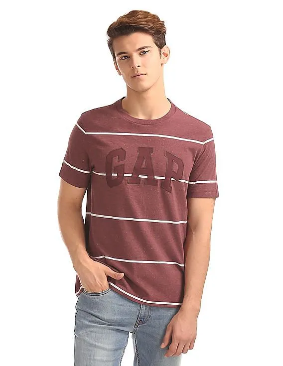 GAP Men Red Striped Logo Tee