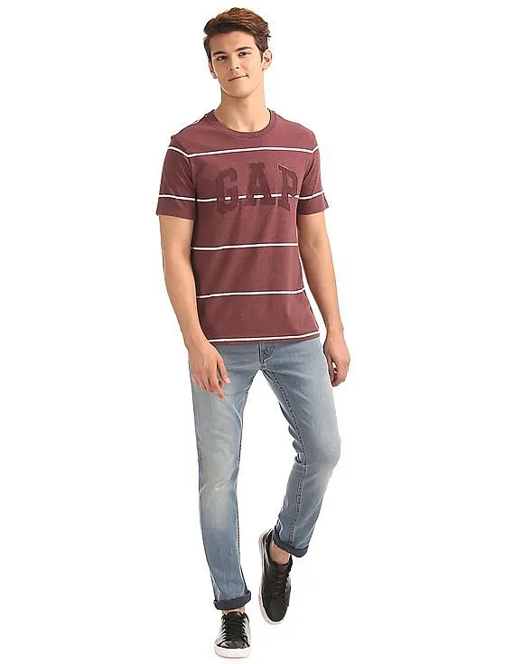 GAP Men Red Striped Logo Tee