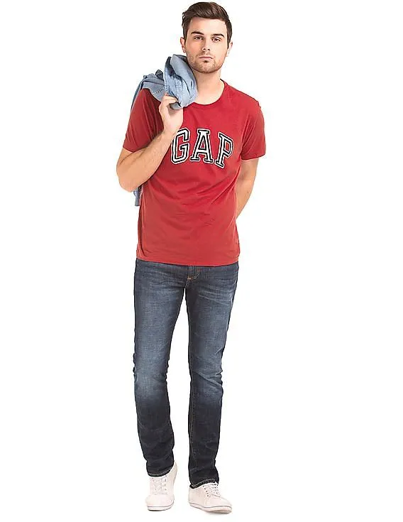 GAP Men Red Worn Outline Logo Graphic Tee