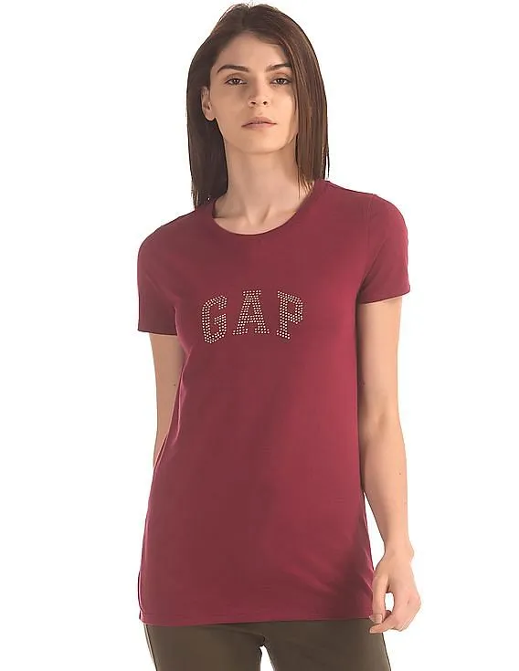 GAP Women Red Embellished Logo Tee