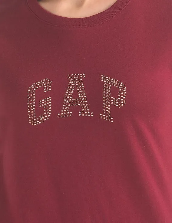 GAP Women Red Embellished Logo Tee