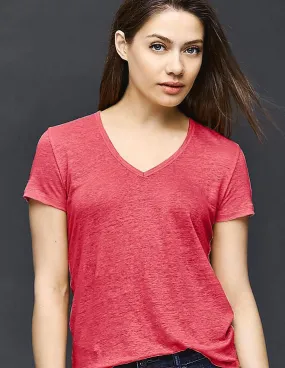 GAP Women Red Linen V-Neck Tee