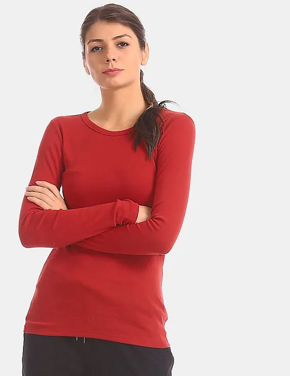 GAP Women Red Modern Long Sleeve Crew Neck Tee