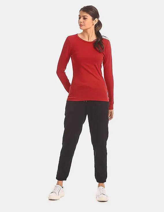 GAP Women Red Modern Long Sleeve Crew Neck Tee