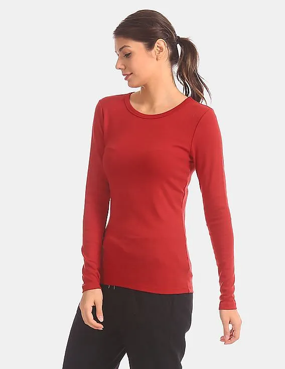 GAP Women Red Modern Long Sleeve Crew Neck Tee