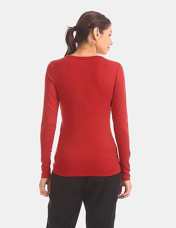 GAP Women Red Modern Long Sleeve Crew Neck Tee