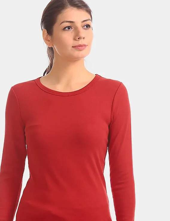 GAP Women Red Modern Long Sleeve Crew Neck Tee