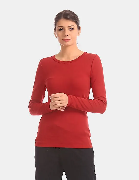 GAP Women Red Modern Long Sleeve Crew Neck Tee