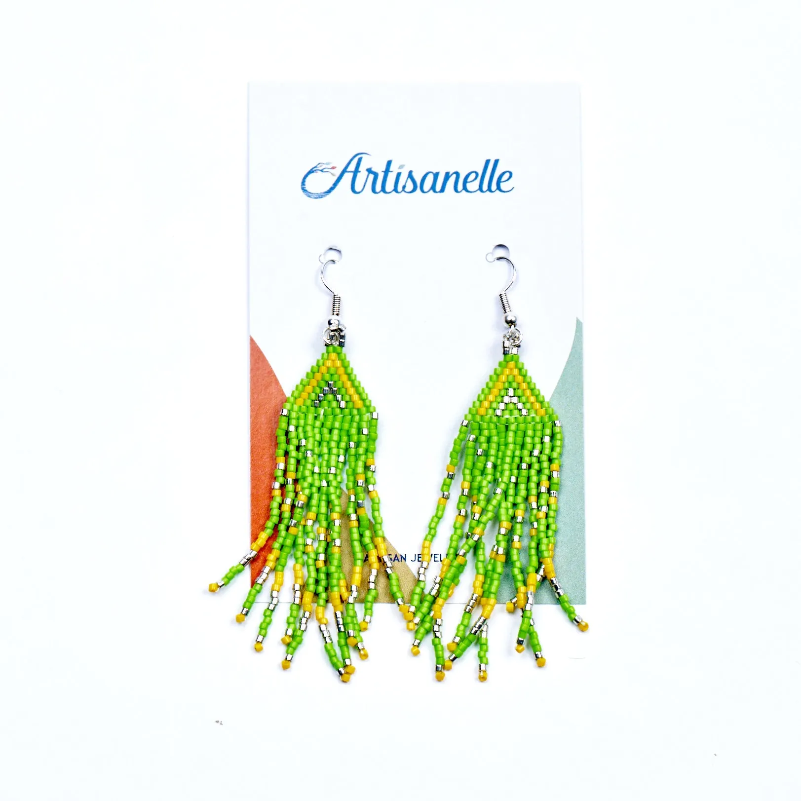 Green Fringe Beaded Earrings