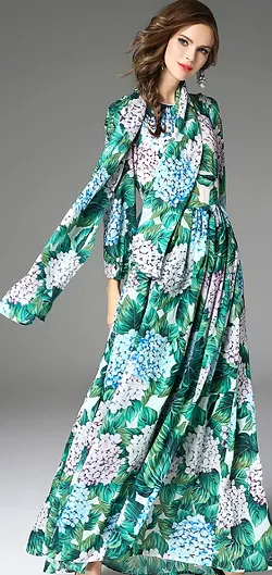 Hydrangea Print Maxi Dress