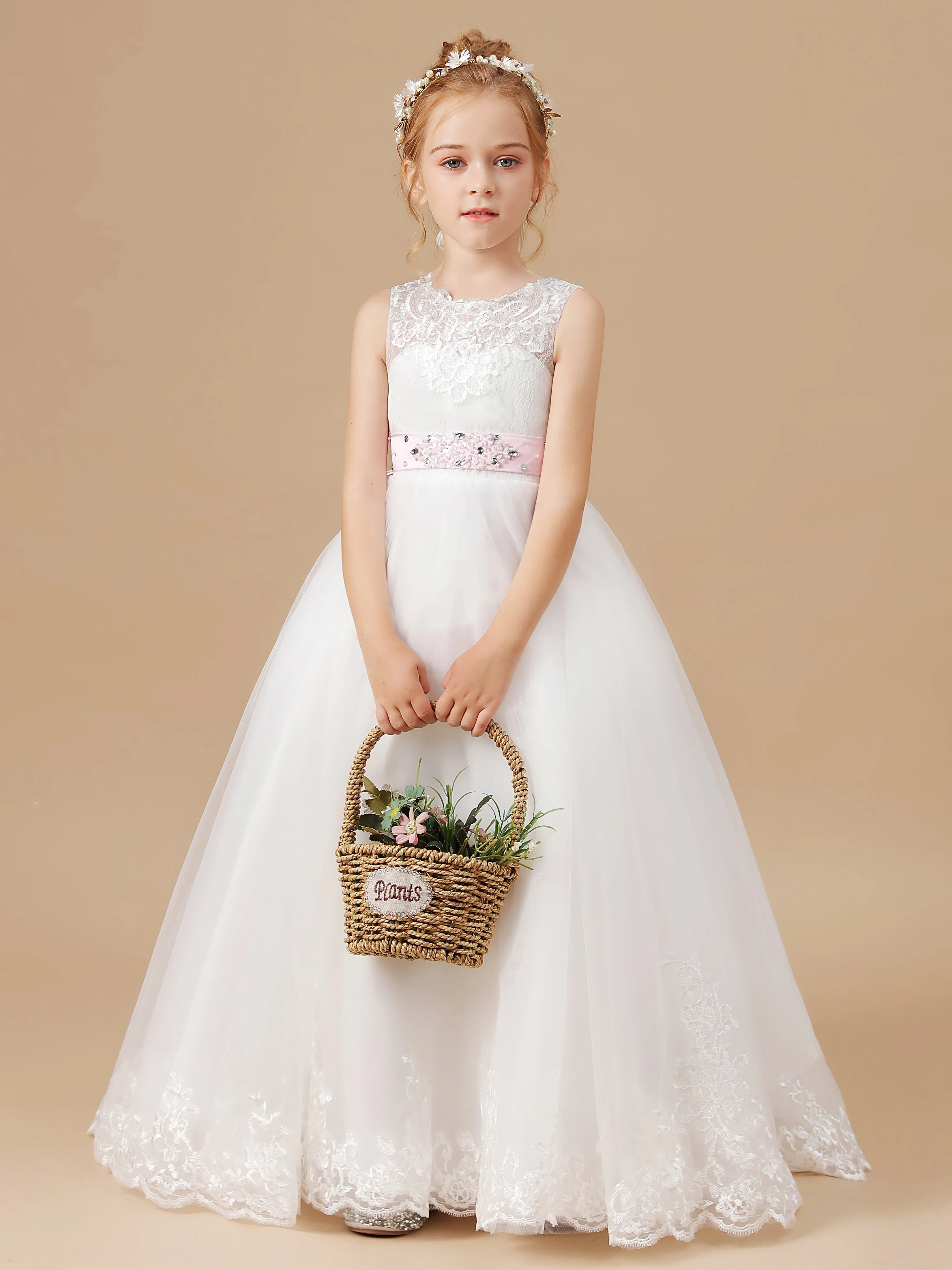 Illusion Dos Ouvert Tulle Robe Fille à Lacet