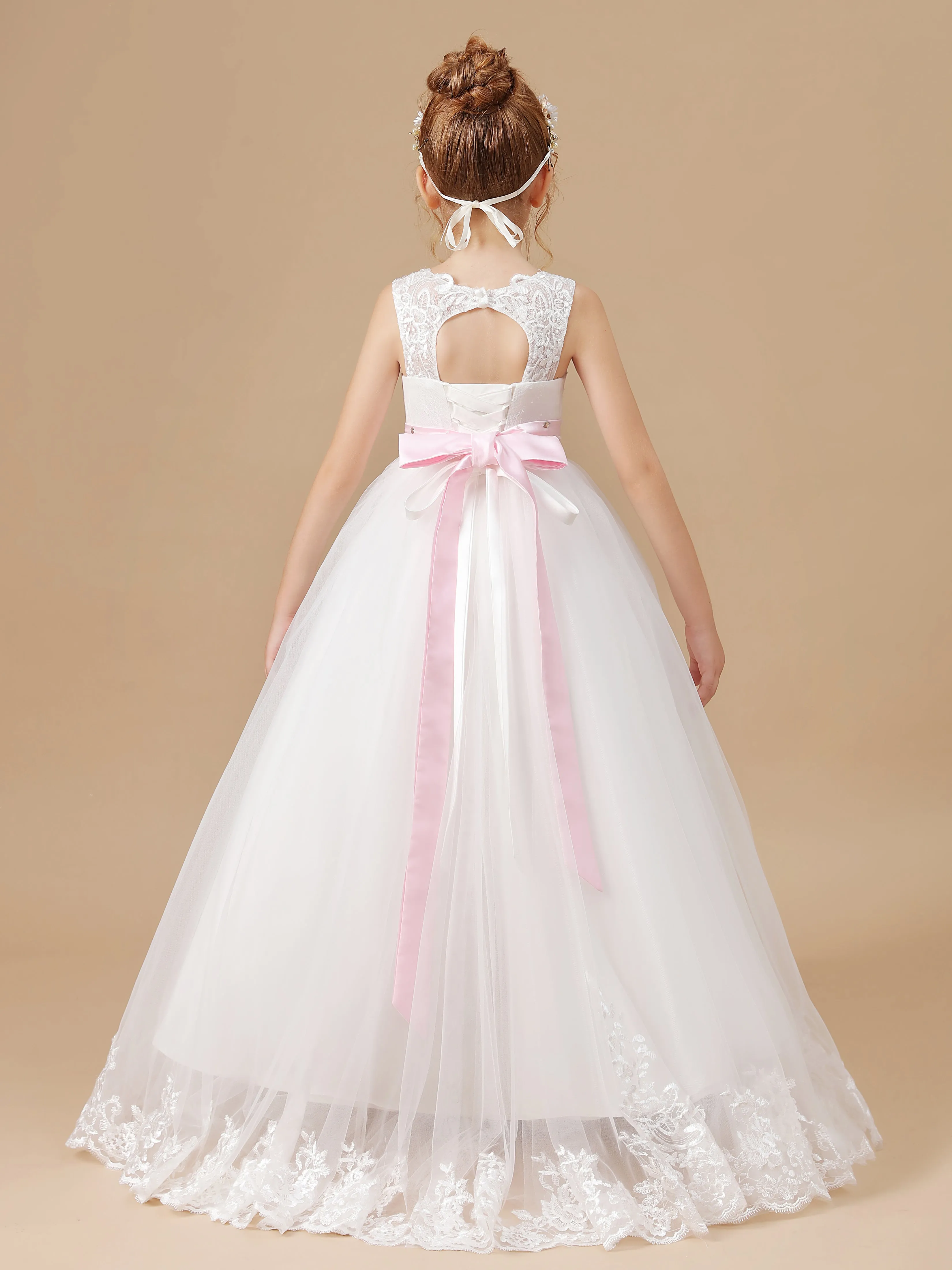 Illusion Dos Ouvert Tulle Robe Fille à Lacet