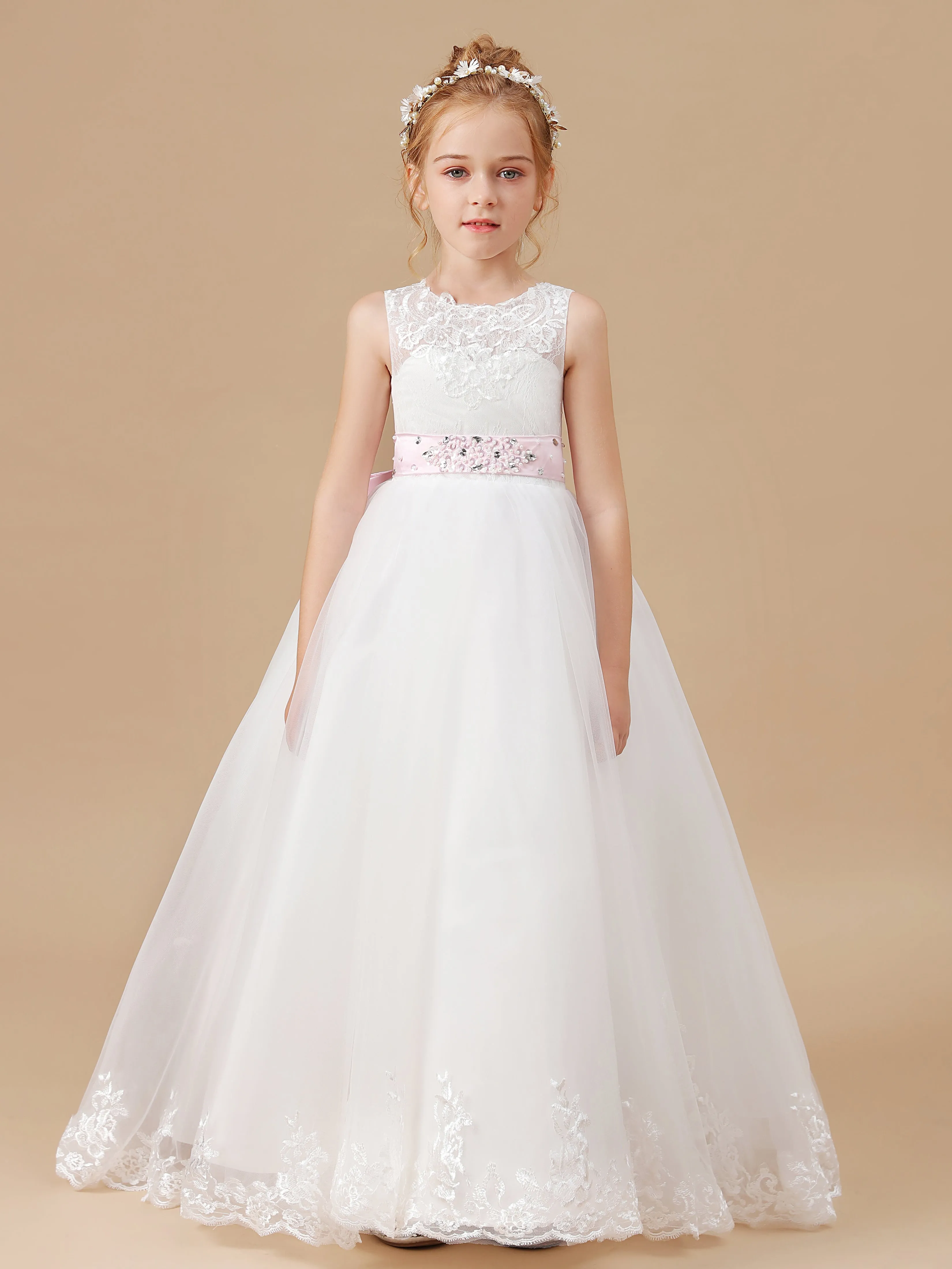 Illusion Dos Ouvert Tulle Robe Fille à Lacet