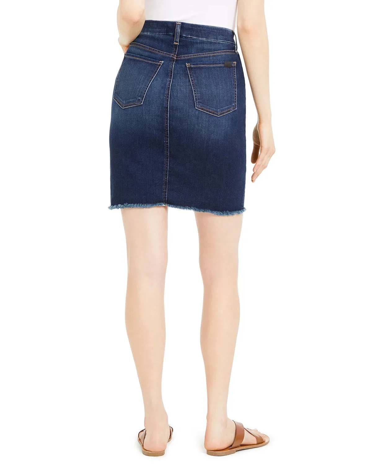 JEN7 Women's Frayed-Hem Denim Skirt Blue Size 18