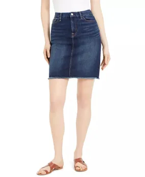 JEN7 Women's Frayed-Hem Denim Skirt Blue Size 18