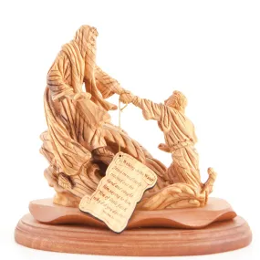 Jesus Christ Walks on Water, 10 Wood Carved Sculpture from the Holy Land