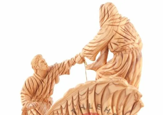 Jesus Christ Walks on Water, 10 Wood Carved Sculpture from the Holy Land