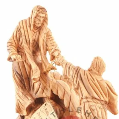 Jesus Christ Walks on Water, 10 Wood Carved Sculpture from the Holy Land