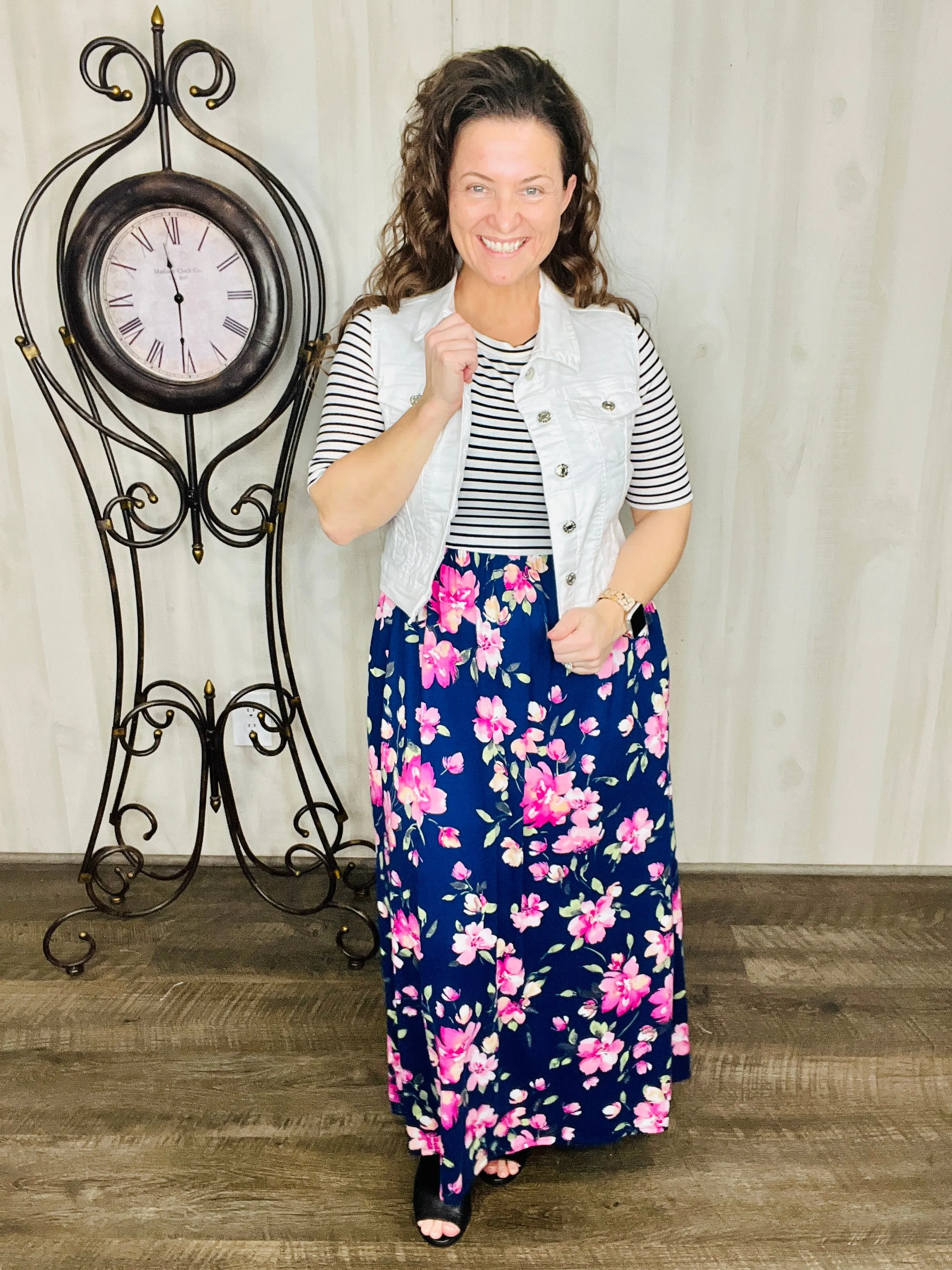 Julie Stripes & Floral Maxi Print Dress