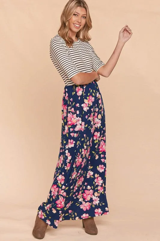 Julie Stripes & Floral Maxi Print Dress