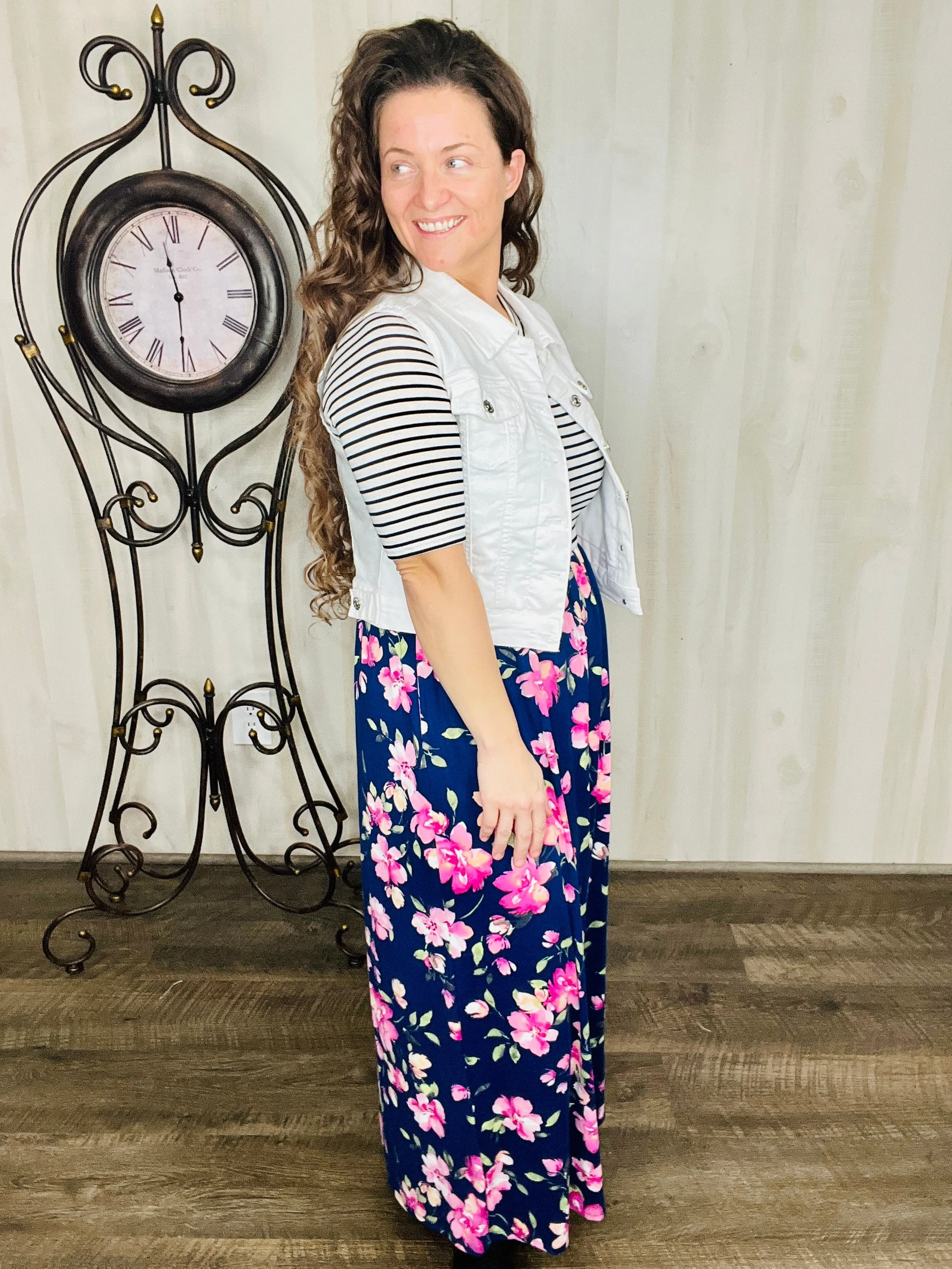 Julie Stripes & Floral Maxi Print Dress