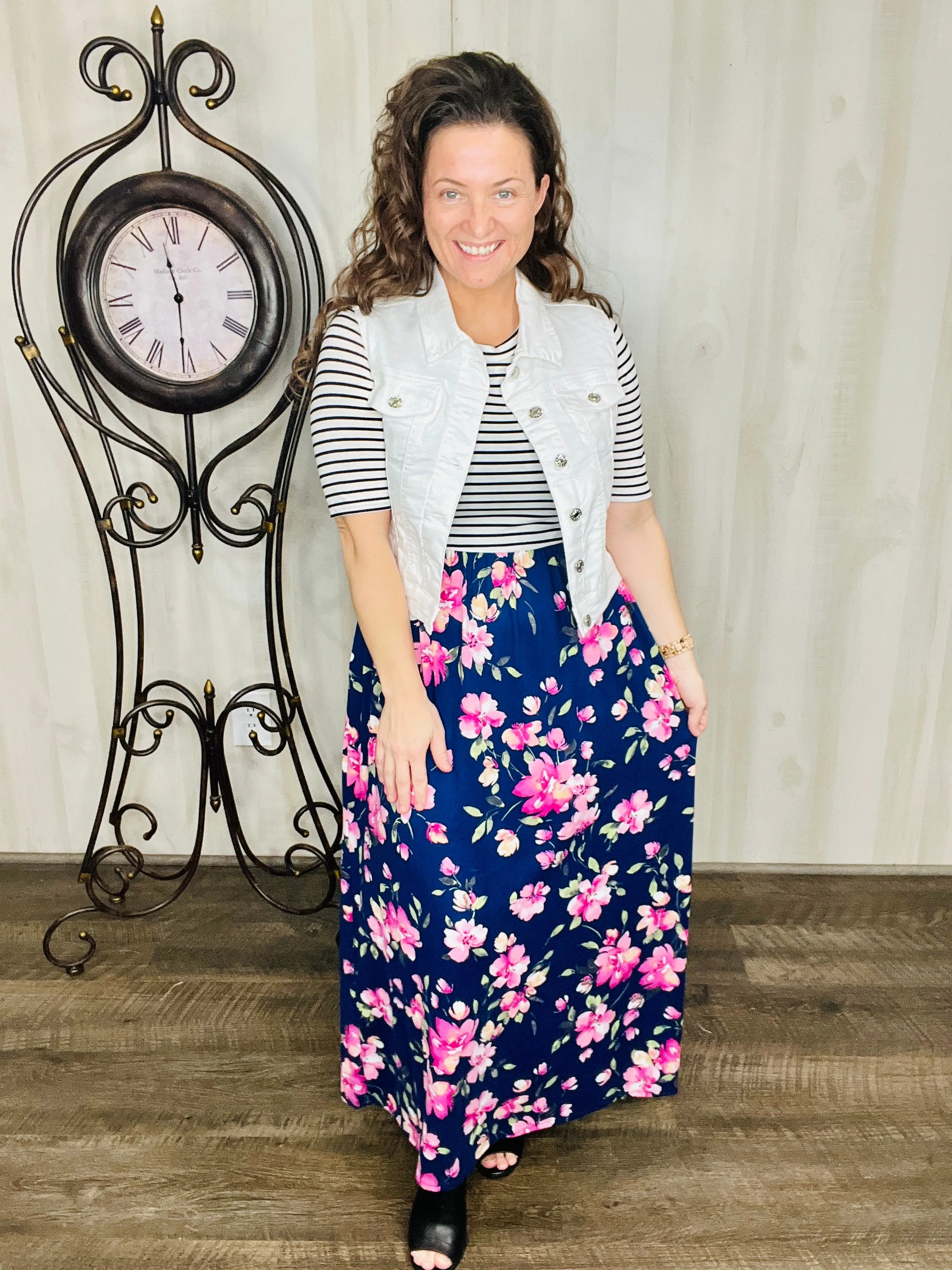 Julie Stripes & Floral Maxi Print Dress