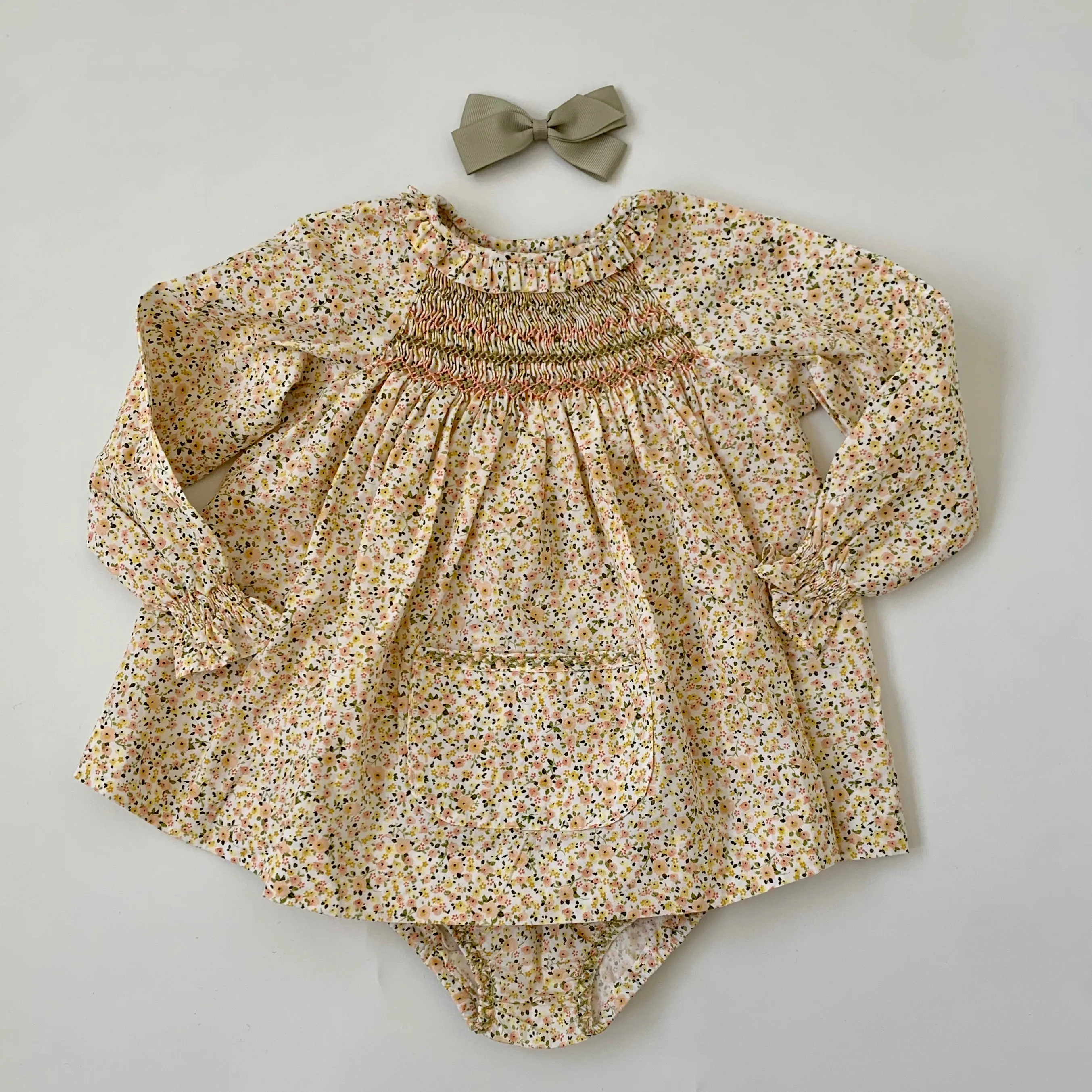 La Coqueta Yellow Floral Smocked Dress: 12 Months