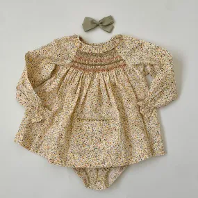 La Coqueta Yellow Floral Smocked Dress: 12 Months