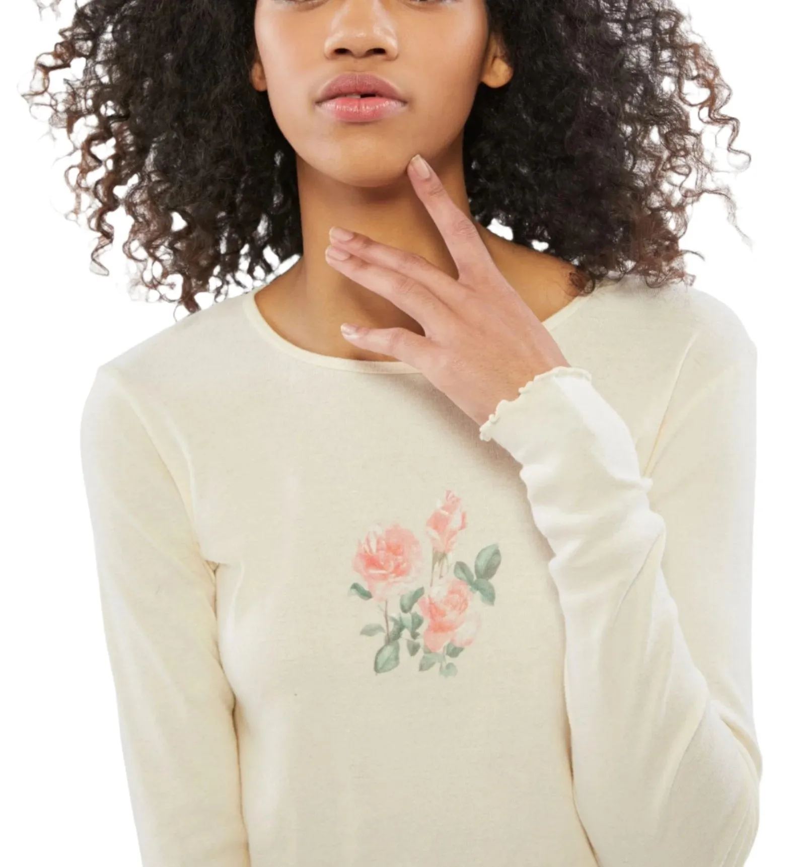 Last Chance! TMD Ivory Floral Long Sleeve Crop