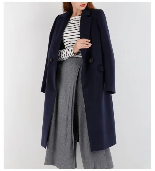 Long wool coat for women with single button closure