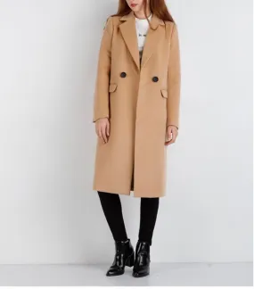 Long wool coat for women with single button closure