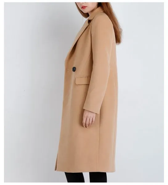 Long wool coat for women with single button closure