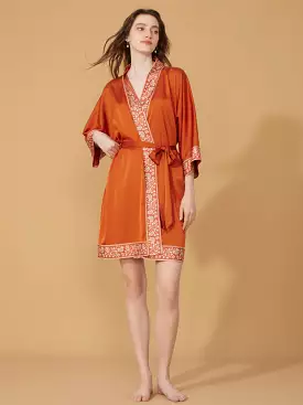 Luxuriously Orange Embellished Flower Short Robe