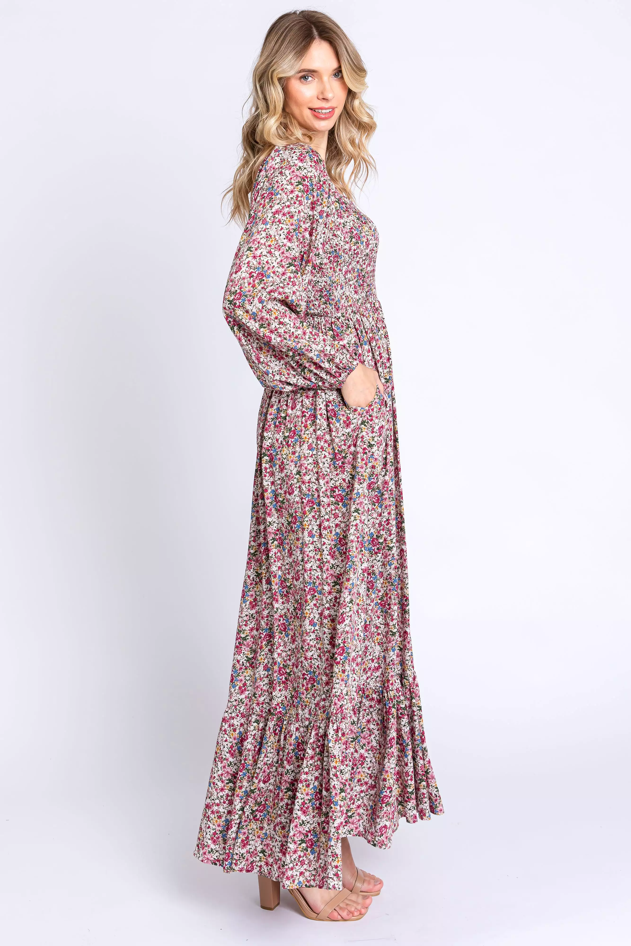 Mauve Floral Long Sleeve Maxi Dress