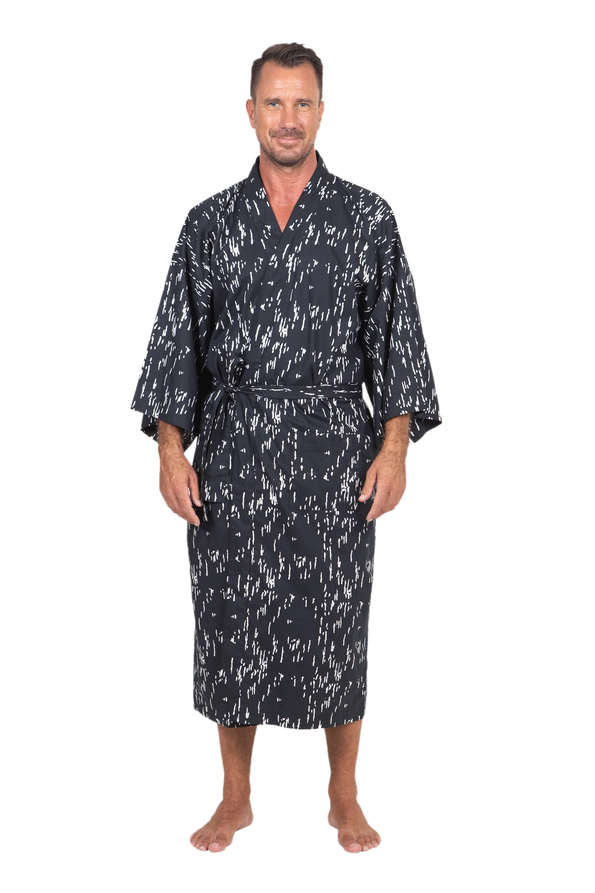 Men's Hand-Stamped Belted Cotton Robe from Bali, 