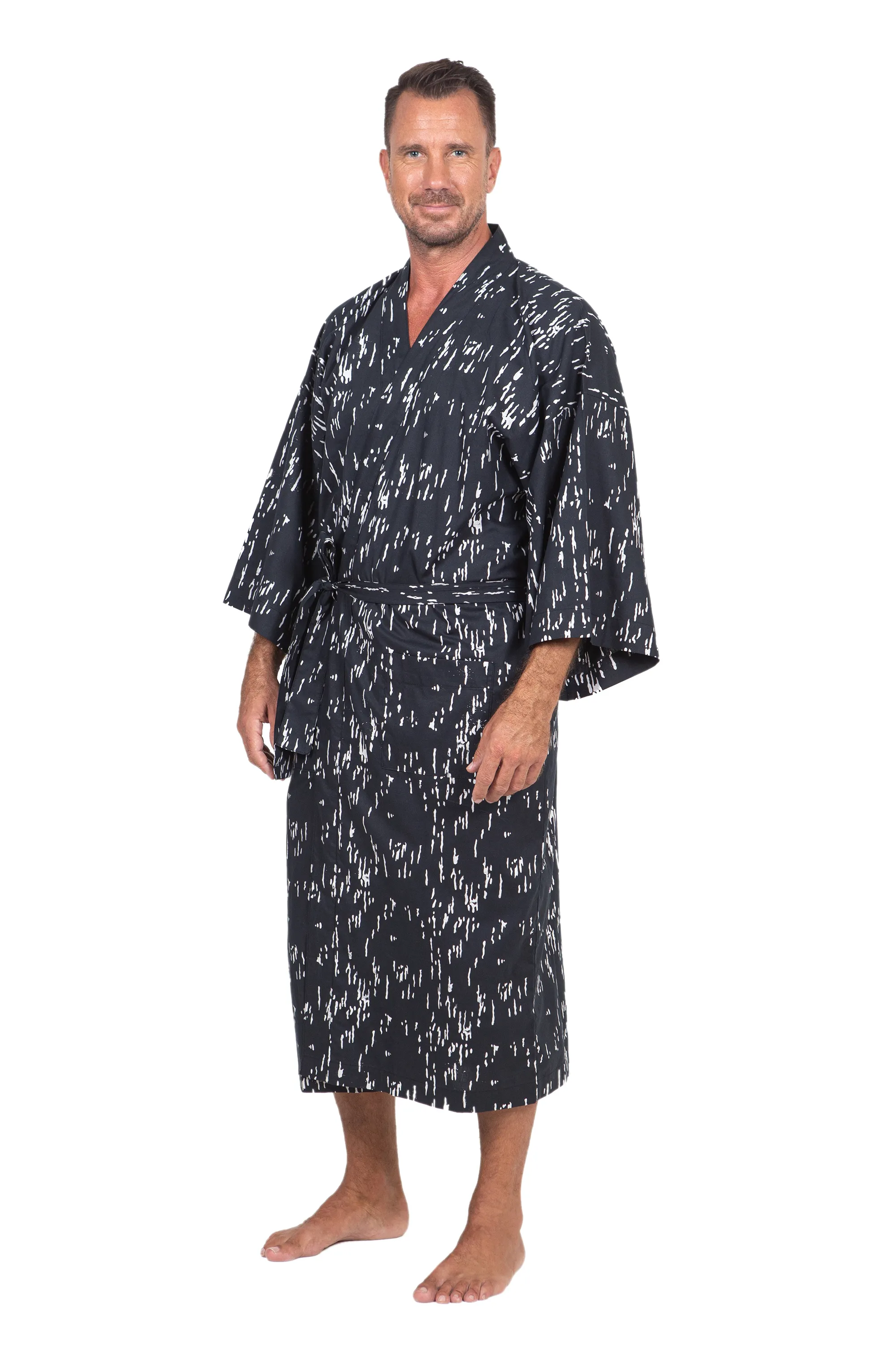 Men's Hand-Stamped Belted Cotton Robe from Bali, 