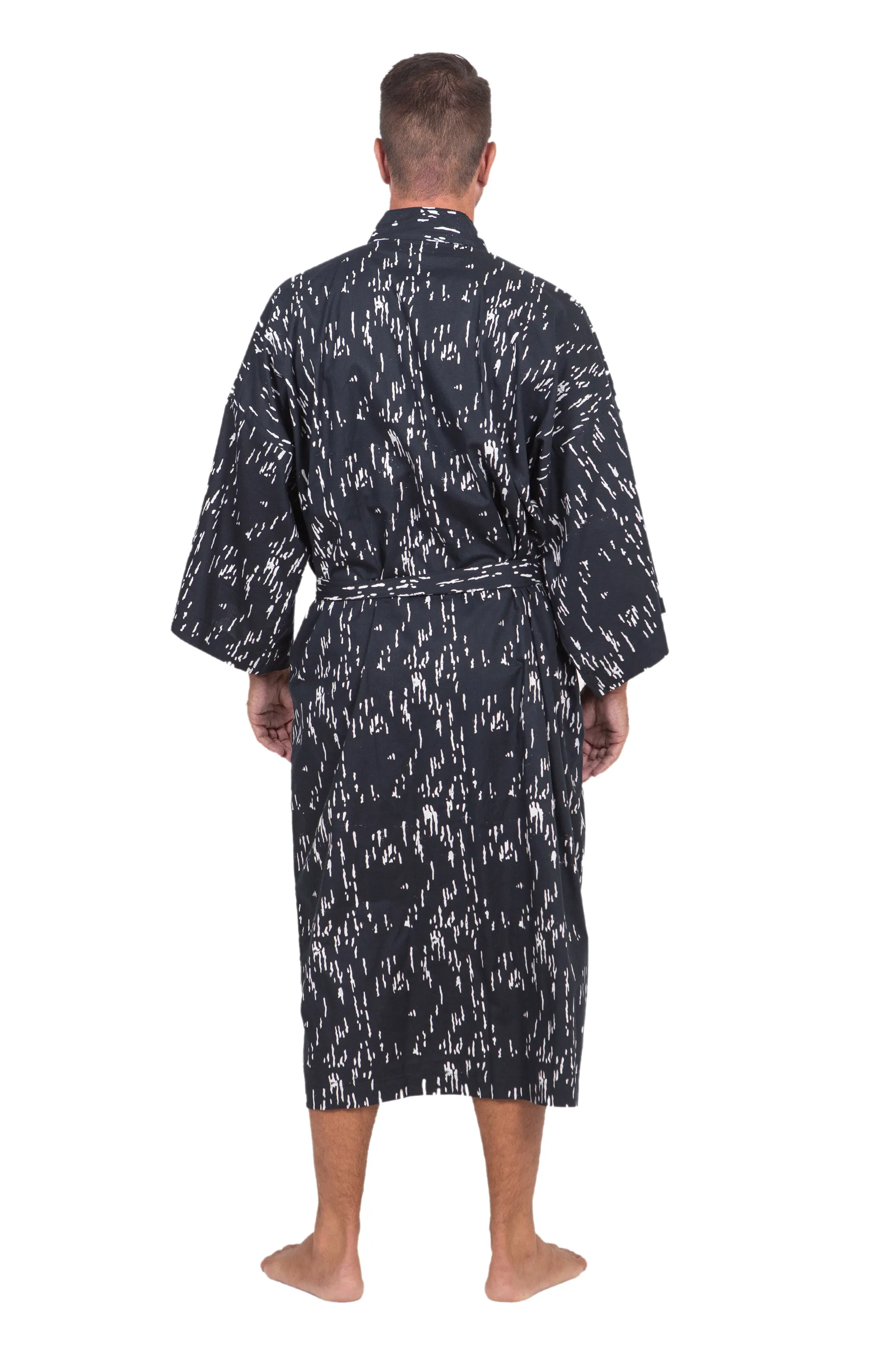 Men's Hand-Stamped Belted Cotton Robe from Bali, 