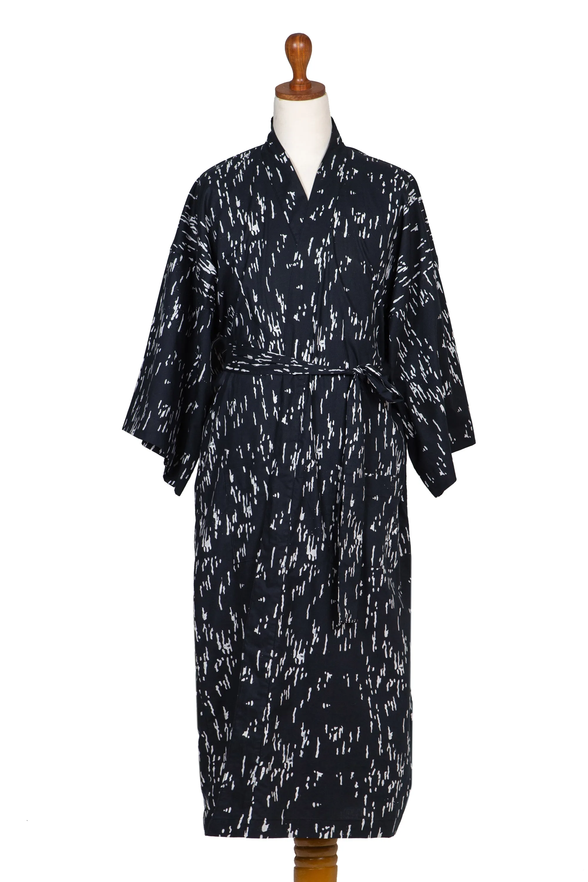 Men's Hand-Stamped Belted Cotton Robe from Bali, 