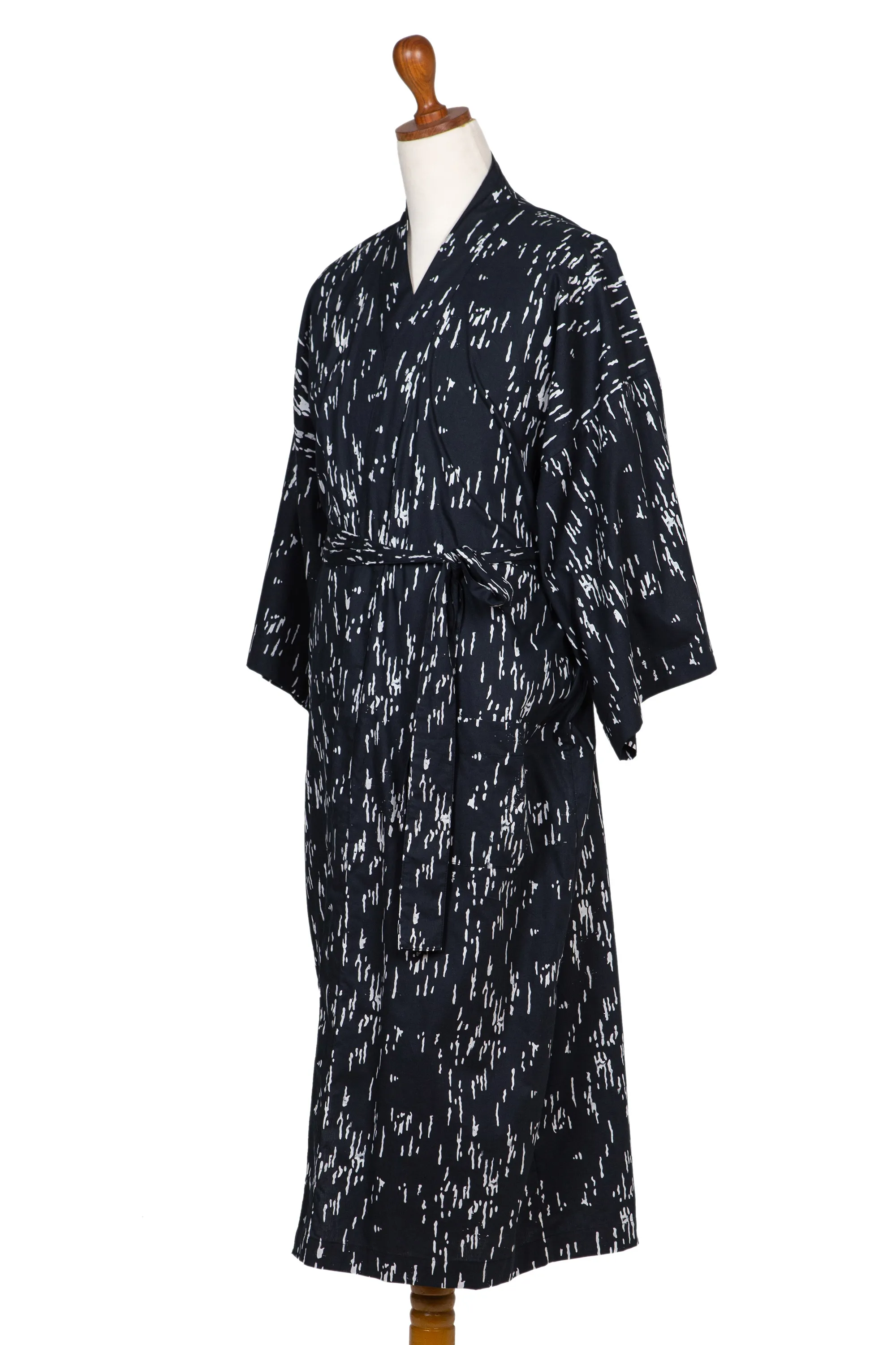 Men's Hand-Stamped Belted Cotton Robe from Bali, 