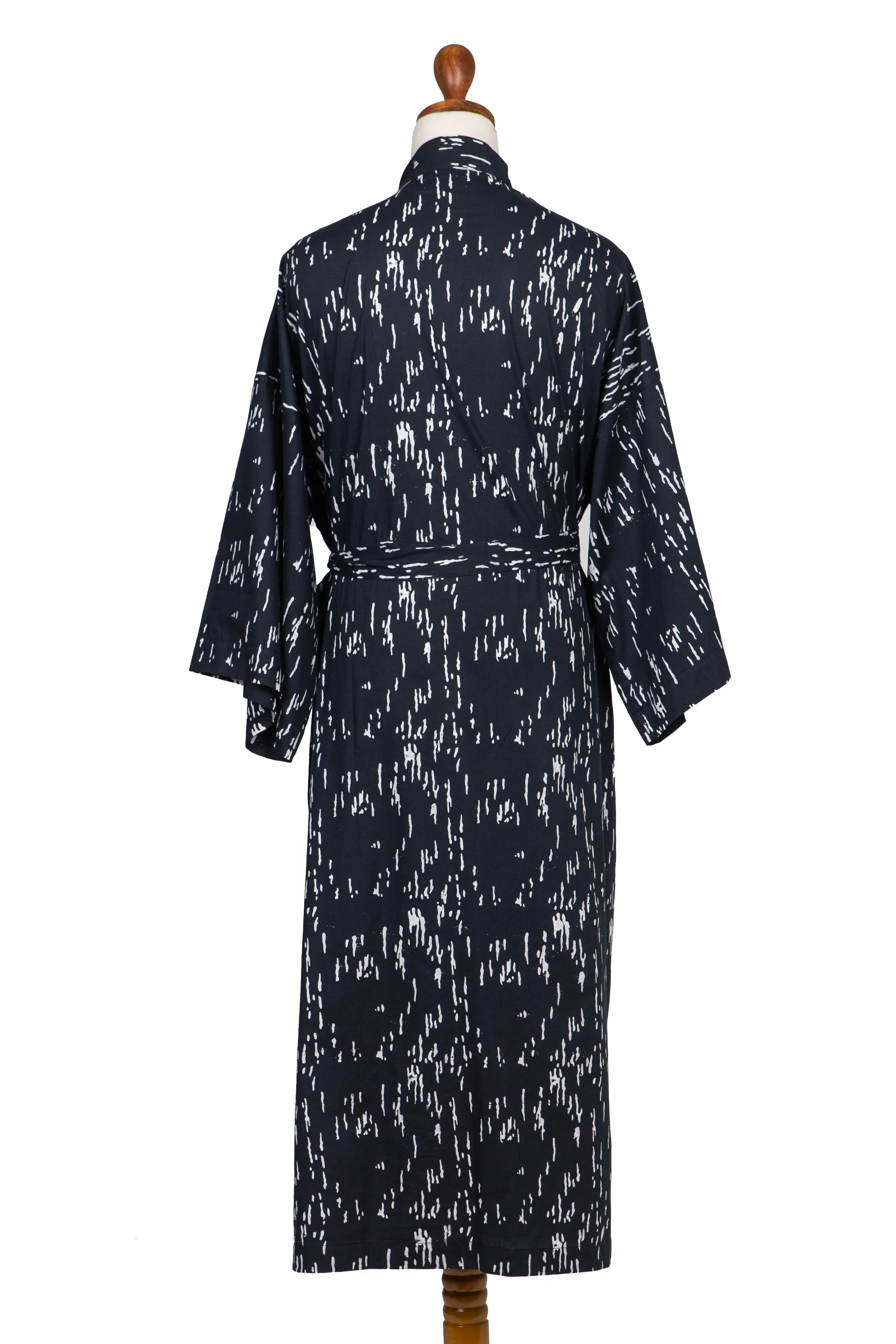 Men's Hand-Stamped Belted Cotton Robe from Bali, 