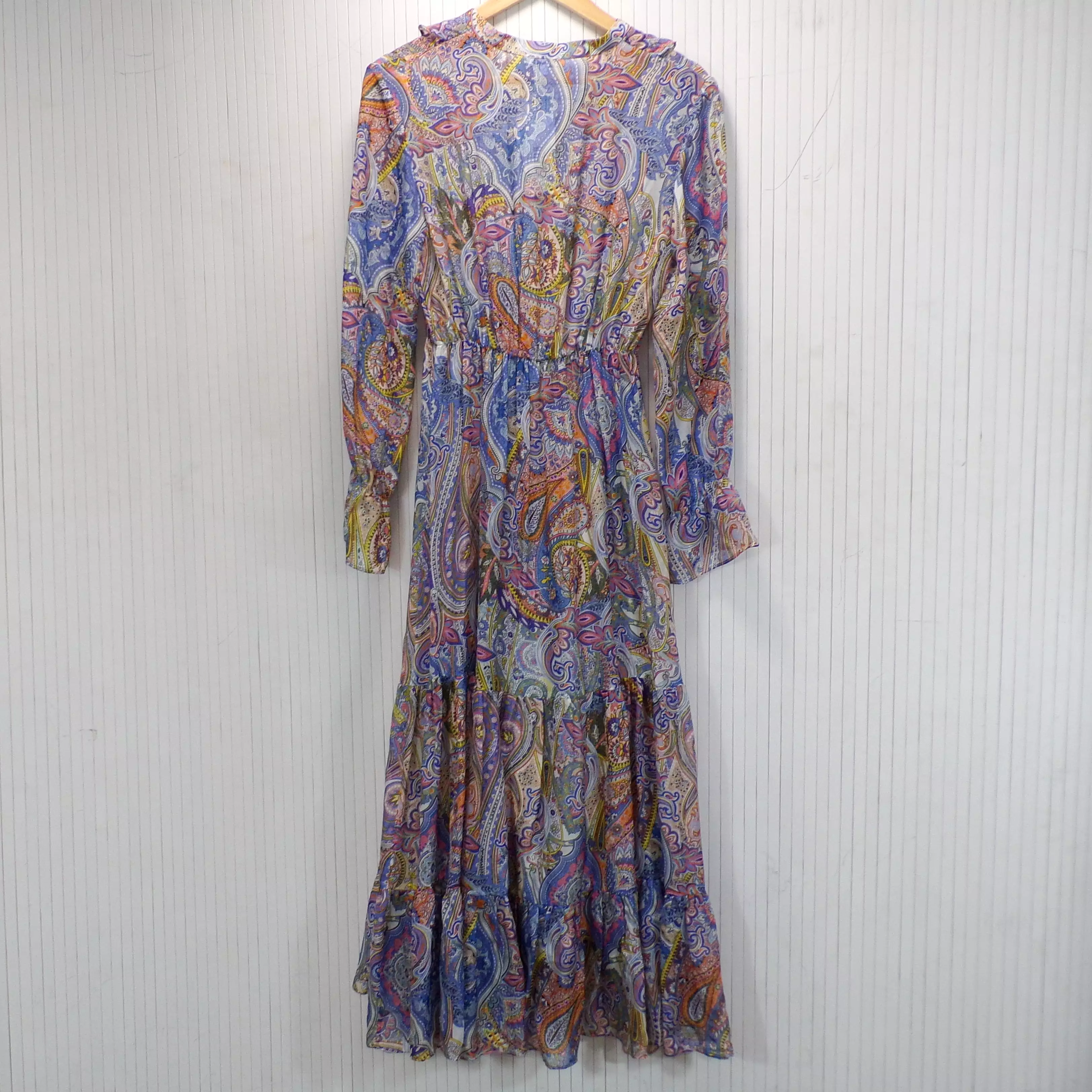 Mergim Lavender Silk Paisley Print Maxi Dress S