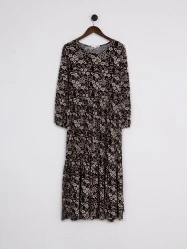 Mollie Floral Long Sleeve Maxi Dress in Chocolate Brown